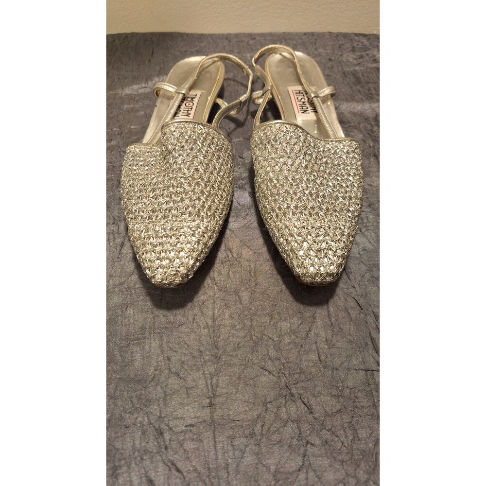 TIMOTHY HITSMAN Vtg 80's Women 6N Silver Metallic Slingback Flat Spanish Leather